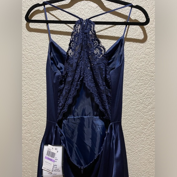 NWT B Darling Satin Lace Back Mini Dress Junior Size 11-12 Navy Blue - Picture 9 of 9